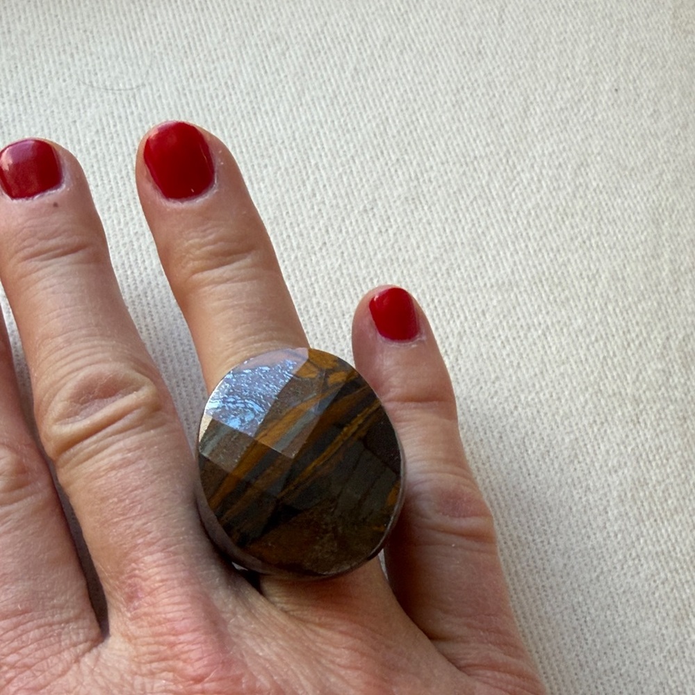 Faceted Brown Tiger Eye Cocktail Ring